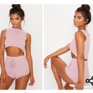 Pink Mauve Frill 2 Piece Lounge Short Set